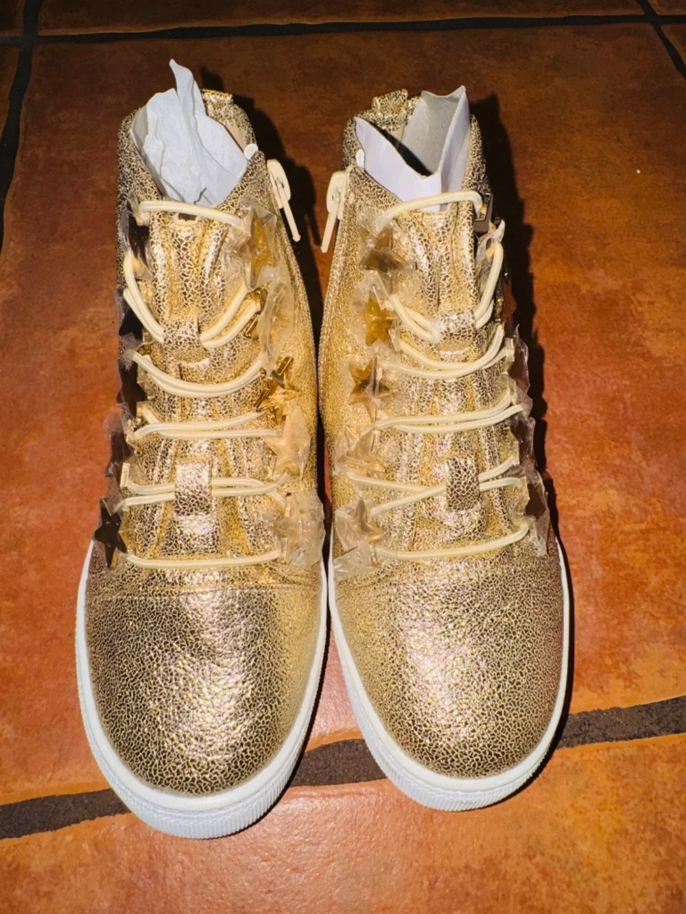 Katy Perry Gold Starry Sneakers (New in Box-Size 1)